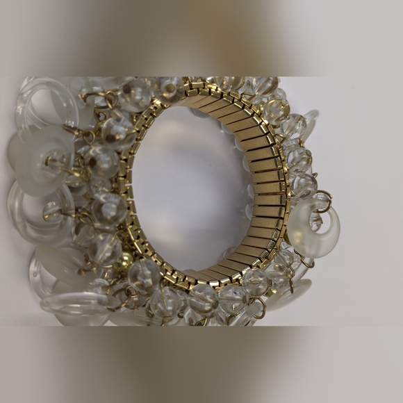 EVC GOLD TONE CLEAR & FROSTED DISCS  EXPANSION CHA CHA BRACELET - Picture 7 of 7